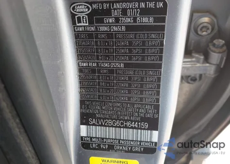 2012 Land Rover Range Rover Evoque Pure Plus z USA, uszkodzony, nr VIN SALVV2BG6CH644159